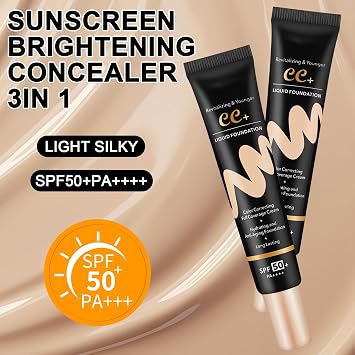 2PCS Cc Cream Cc Red Correct Lightweight Skin Perfector Tinted Moisturiser Spf 50+ 30g Non-greasy Balances Skin Tone Reduces Redness Suitable for Women