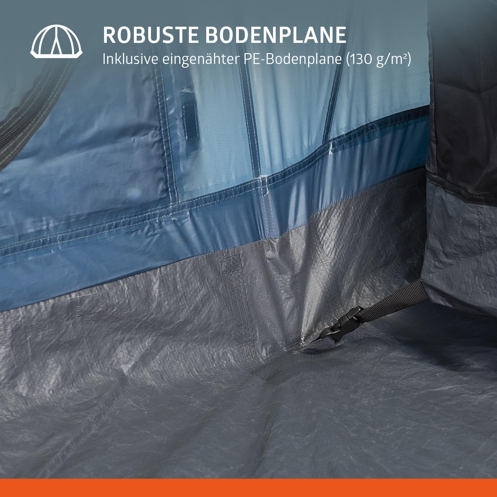 Campout 6-Personen Vis-à-Vis Kuppelzelt – 2 Schlafkabinen – 5000 mm Wassersäule – Wohnbereich – Aufbauzeit 15 Min – inkl. Vordachstangen, Heringen & Tragetasche
