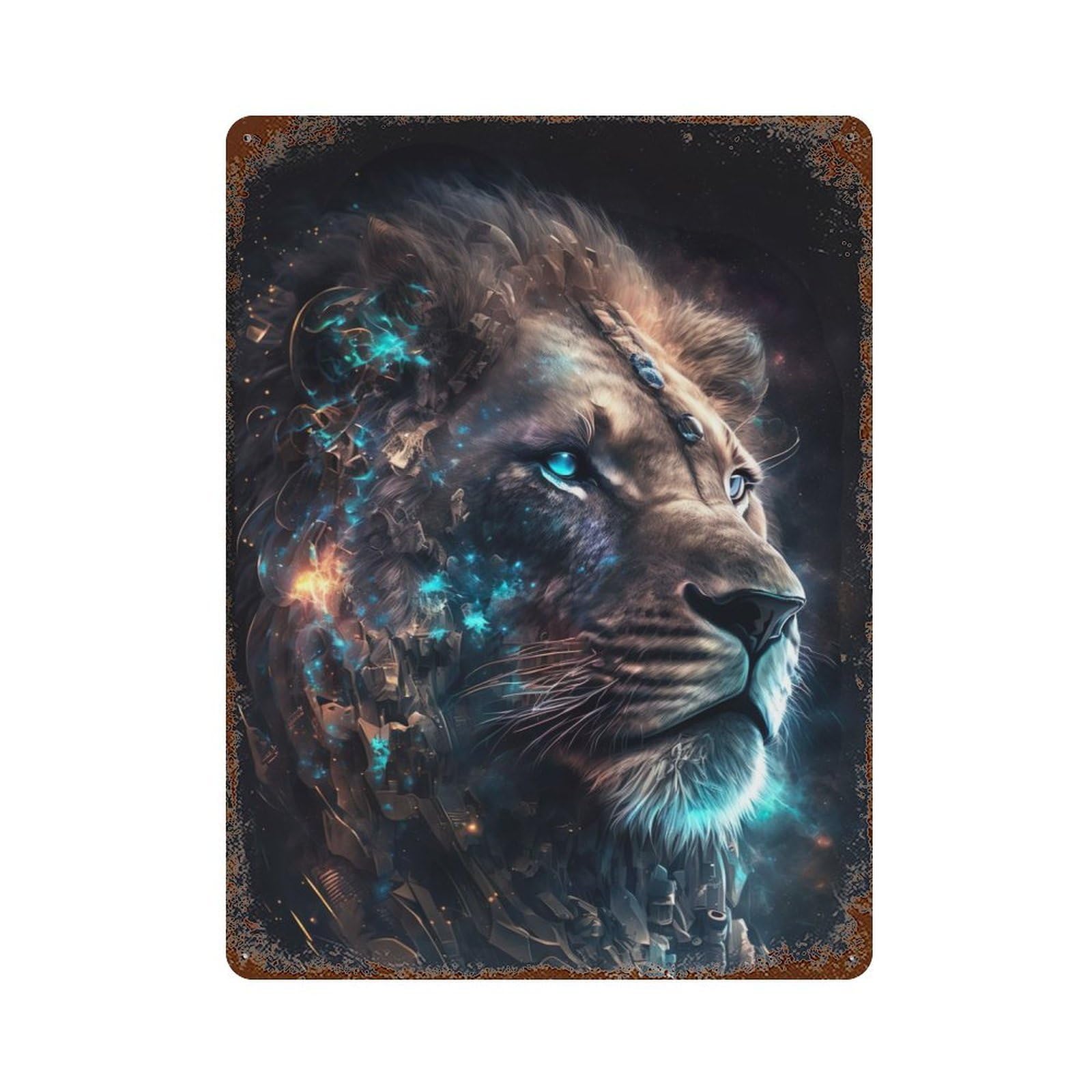 Space Lion 15.7"x11.8" Vintage Rust Metal Sign, Shabby Chic Decor for Garage, Bar And Workshop Decor