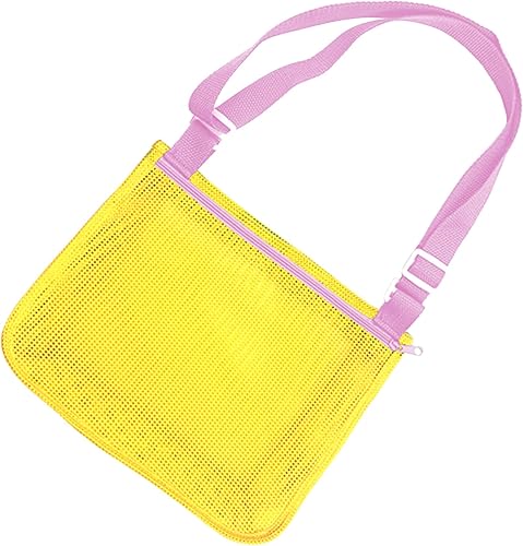 Miniatura 12 de UTTPLL Bolsa de playa de malla colorida ajustable para niños, bolsa de red de secado rápido para conchas marinas que recolecta arena juguete