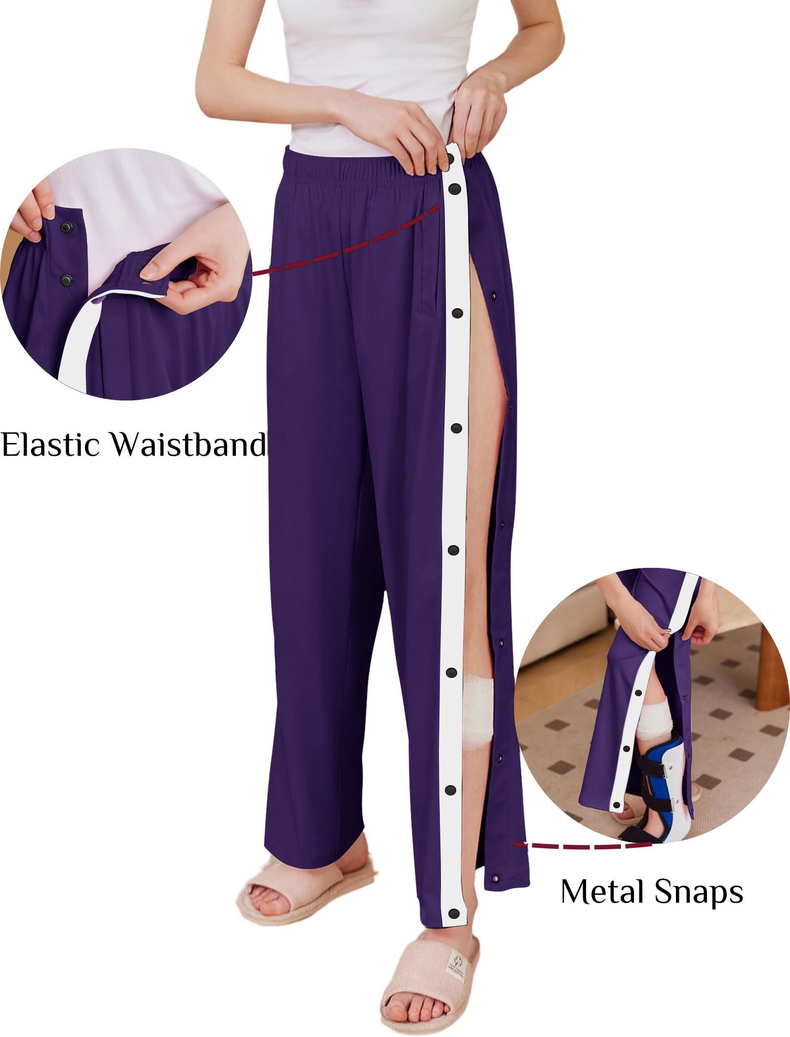 Deyeek Pantaloni da donna strappati con spacco laterale a scatto fondo aperto pantaloni della tuta gamba Breakaway Post Chirurgia Pantaloni con tasche