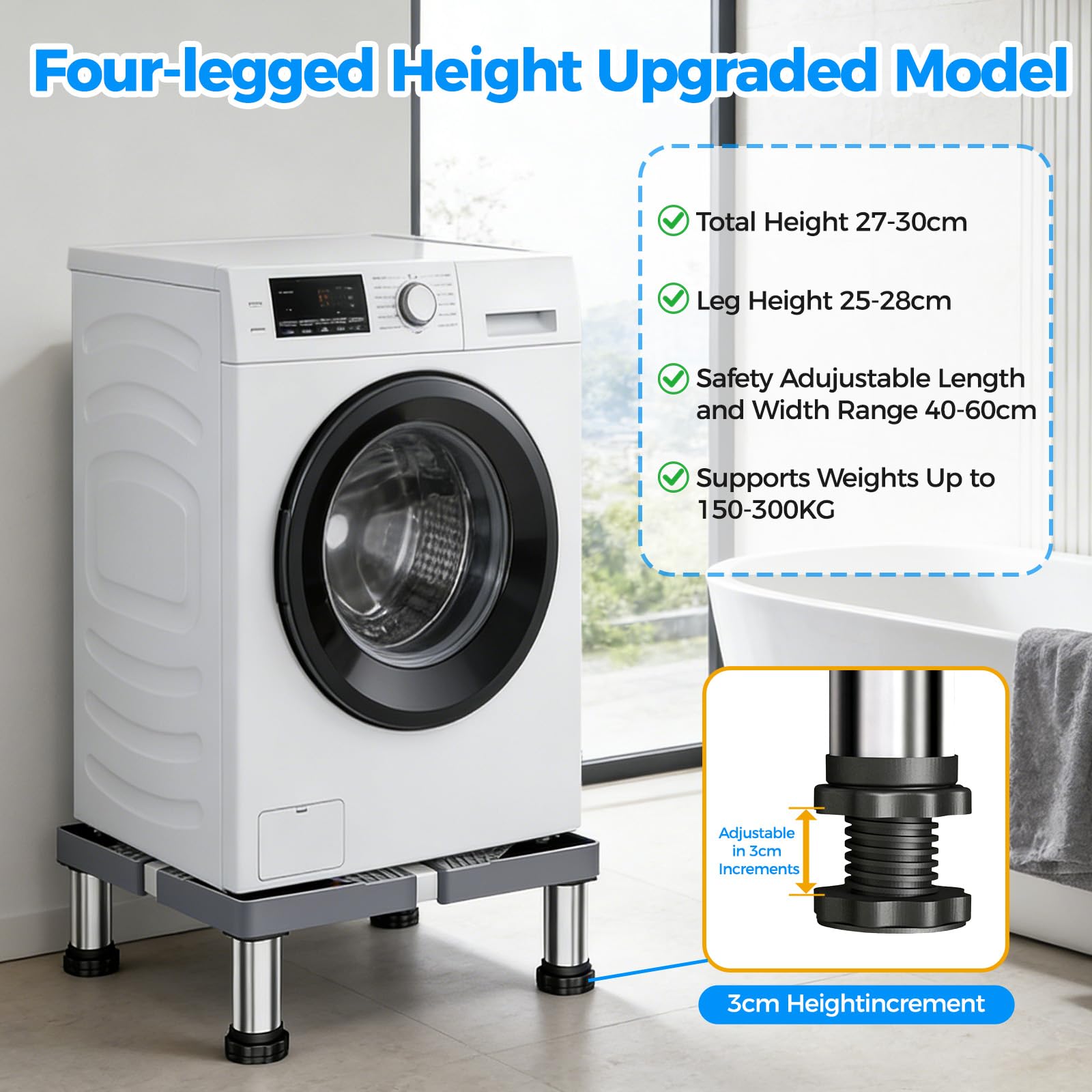 Waschmaschinen Untergestell Universal, Verstellbare Sockel, 40-60cm und 27-30cm, Maximale Tragfähigkeit 661 Pfund/300 Kg, Waschmaschine Untergestell für Geschirrspüler Gefrierschränke Wäsche