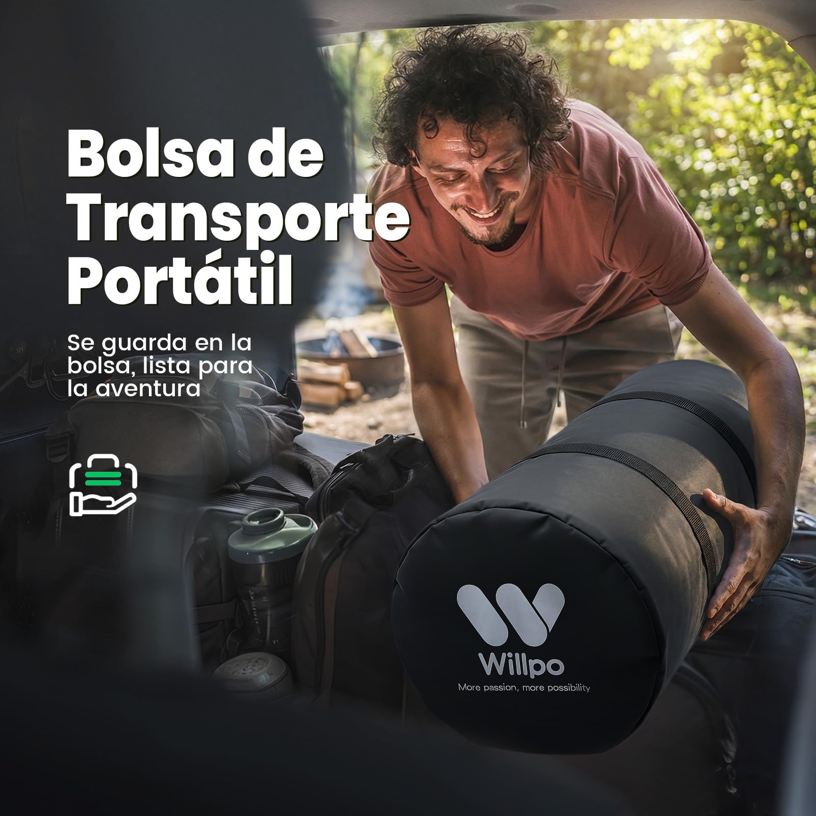Willpo Colchón de espuma viscoelástica para campamento con bolsa de viaje, almohadilla de dormir portátil ligera para tiendas de campaña, camas de invitados, hogar