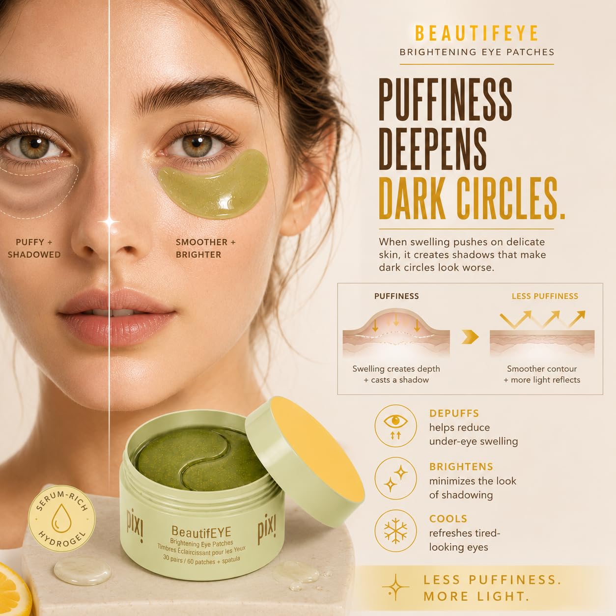 Pixi Beauty BeautifEYE Eye Patches | Parches Ojos Bolsas y Ojeras con Vitamina C, Licorine y Ginseng | Contorno de Ojos Parches de Hidrogel Iluminadores y Energizantes | 30 Pares (60 Unidades)