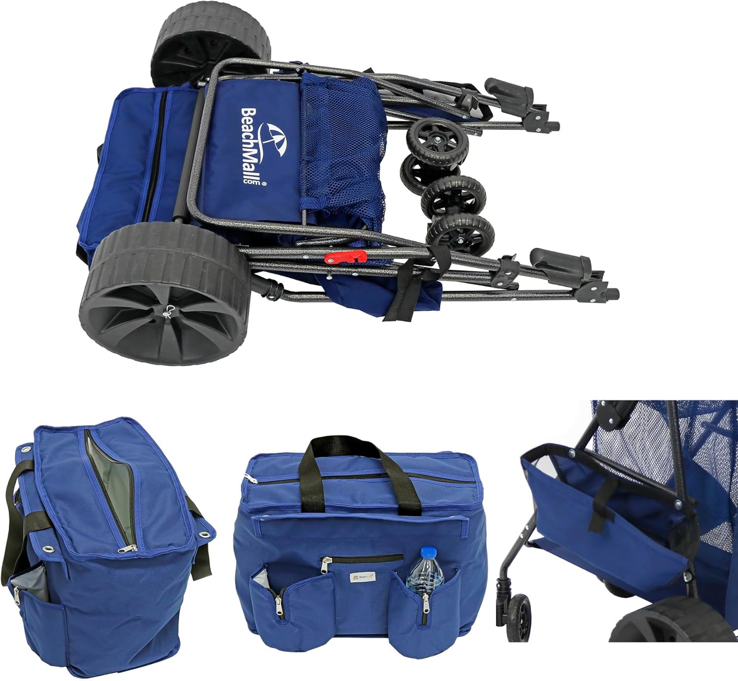 Ultimate Buggy Beach Cart with Big Wheels for Sand, Wide Wheel Wagon with Insulated Cooler Bag, Body Board and Umbrella Holder, 100 lbs Capacity