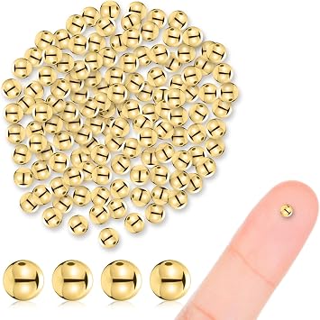 20PCS Sterling Silver Beads for Jewelry Making S925 Round Ball Bead Smooth Solid Loose Beading 5MM Spacer Bead Finding Supplies for DIY Crafts Rings Bracelet Necklace Earrings Gold