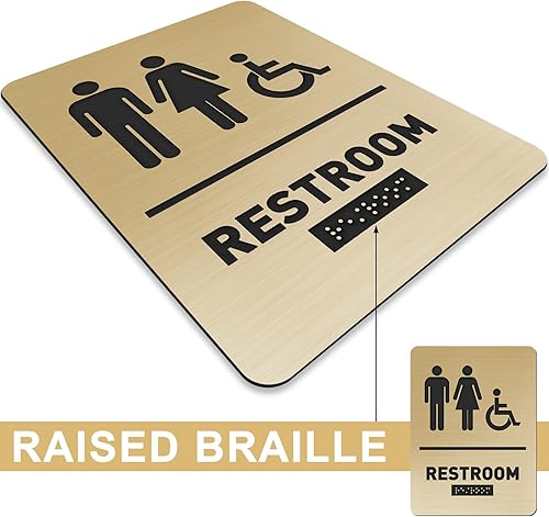 Miniatura 3 de Letrero de baño unisex con texto en inglés "All Gender Bath" y "Handicap" Braille para baño, compatible con silla de ruedas, iconos elevados de