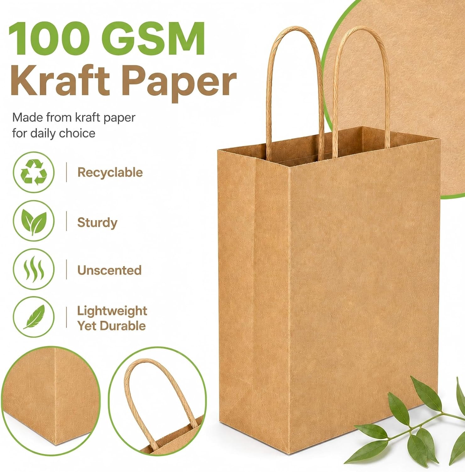 MAQIHAN Small Kraft Bags with Handles - 15 Pcs Small Kraft Paper Bags Brown Bag Paper with Candy Birthday Party Favor Craft Christmas Valentines Shopping Business Bags (5.9x8.3x3.1 in)