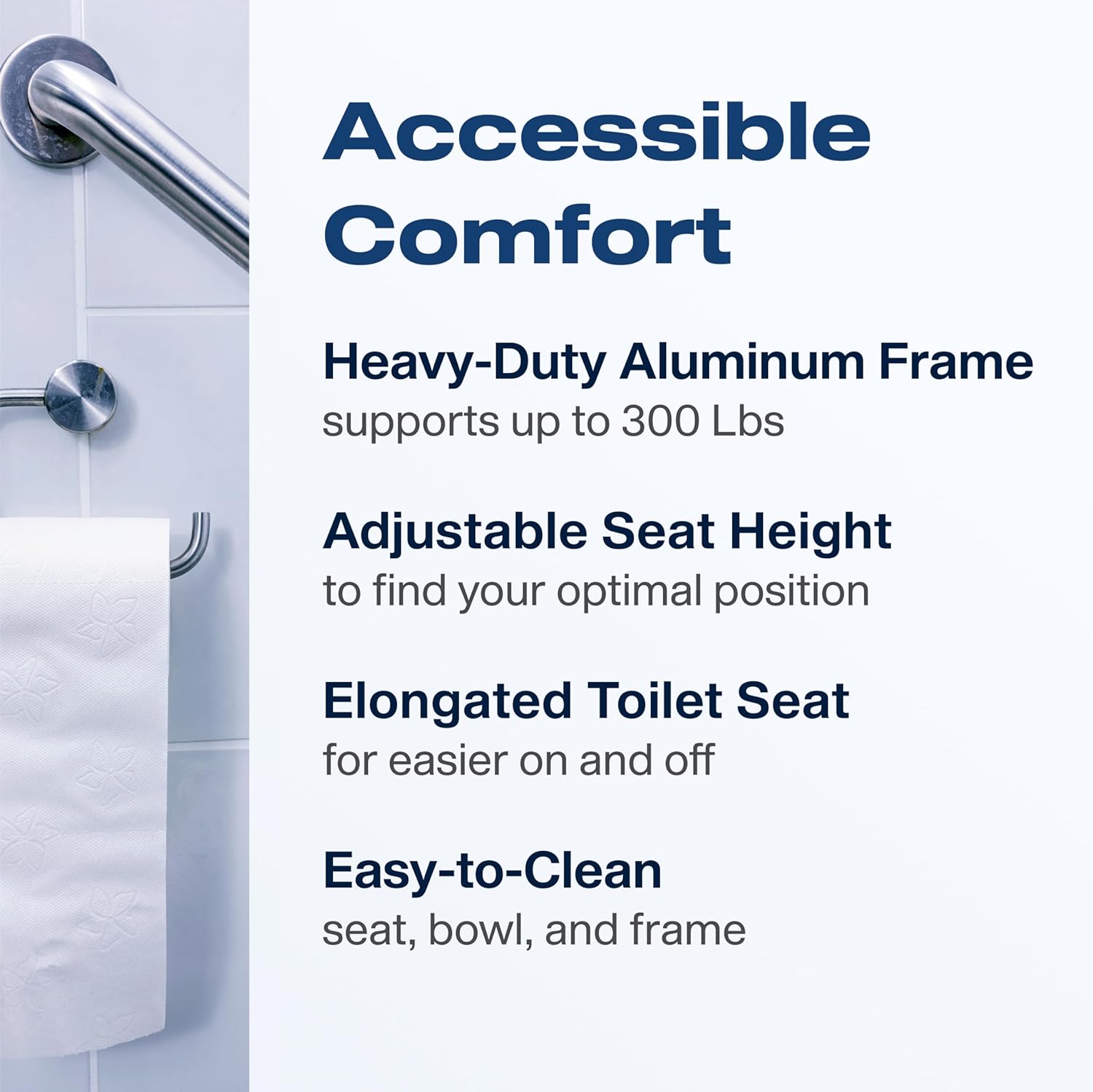VMS Deluxe 3 in 1 Folding Bedside Commode with Handles and Elongated Seat, Aluminum | Adjustable Seat Height with Splash Guard | Portable Toilet for Seniors and Medical Home Care