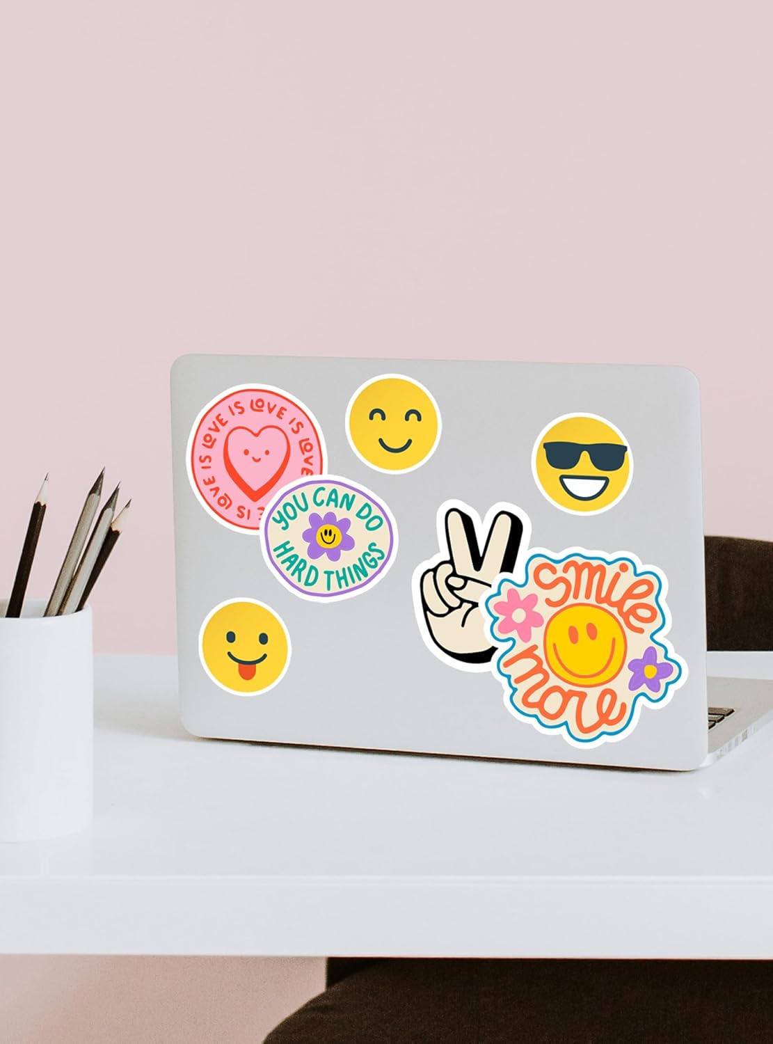 Fun and Joyful Expressions Emoji Sticker Set - Playful Happy Vibes Water Bottle Stickers - Locker and Notebook Stickers