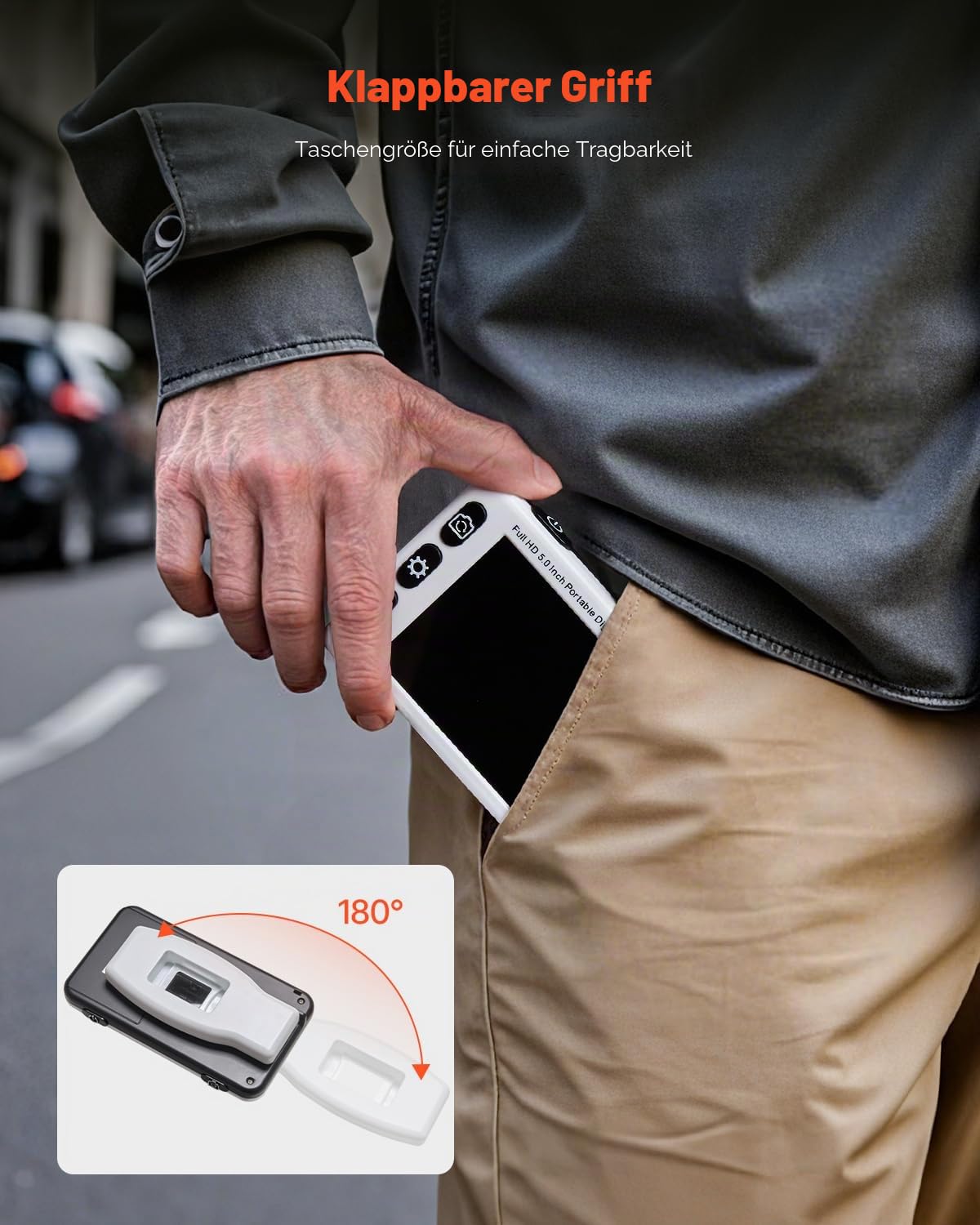VEVOR Tragbare Digitale Lupe, 5 Zoll HD elektronische Leselupe, Lesehilfe für Sehschwäche, 2- bis 48-facher Zoom, mit 13 MP Nah- & Fernobjektiv, 26 Farben, AV- & HDMI-Ausgang, klappbarer Griff