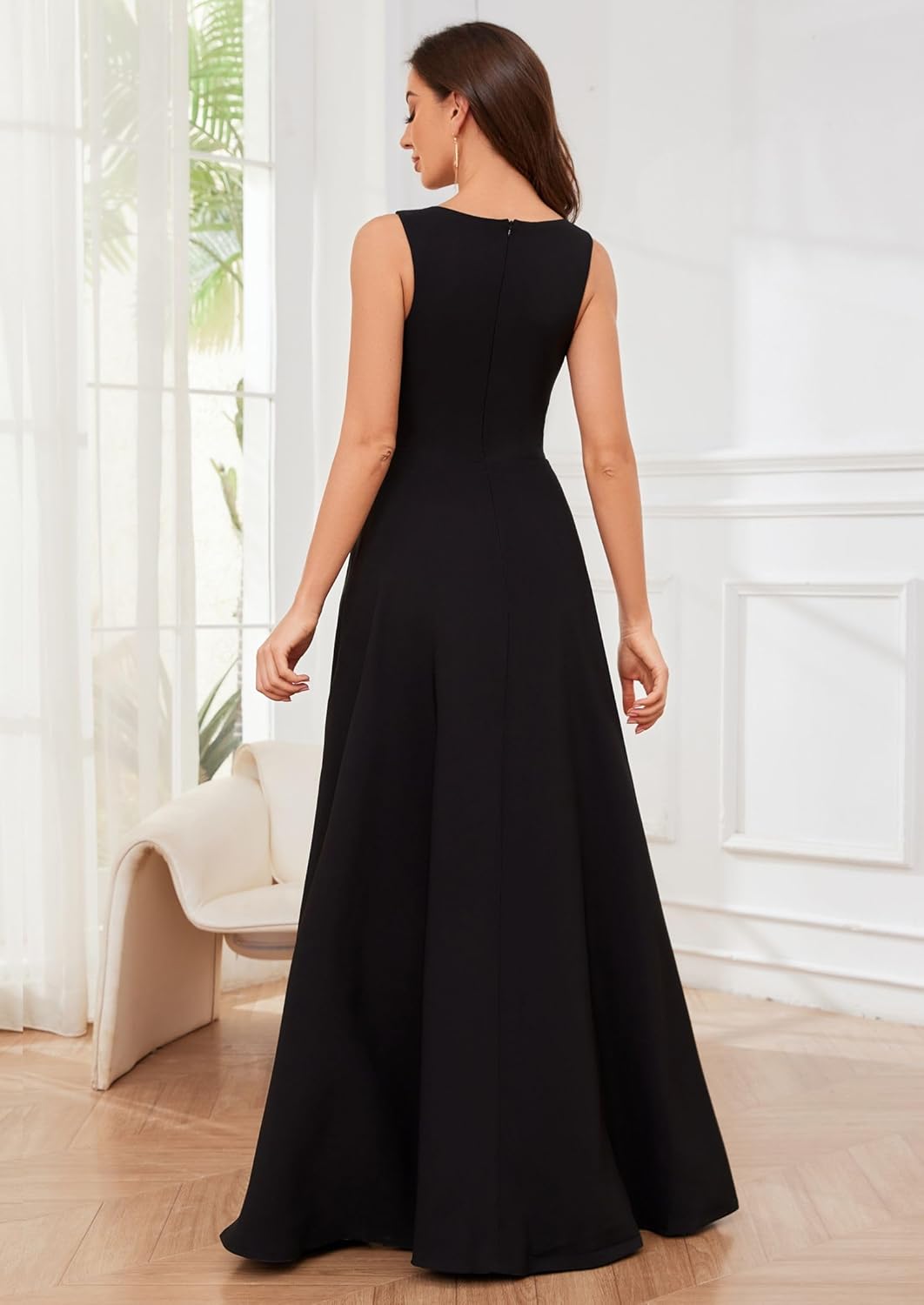 Women's Formal Dress V Neck Sleeveless Winter Wedding Guest Split Cocktail Party Prom Long Dresses