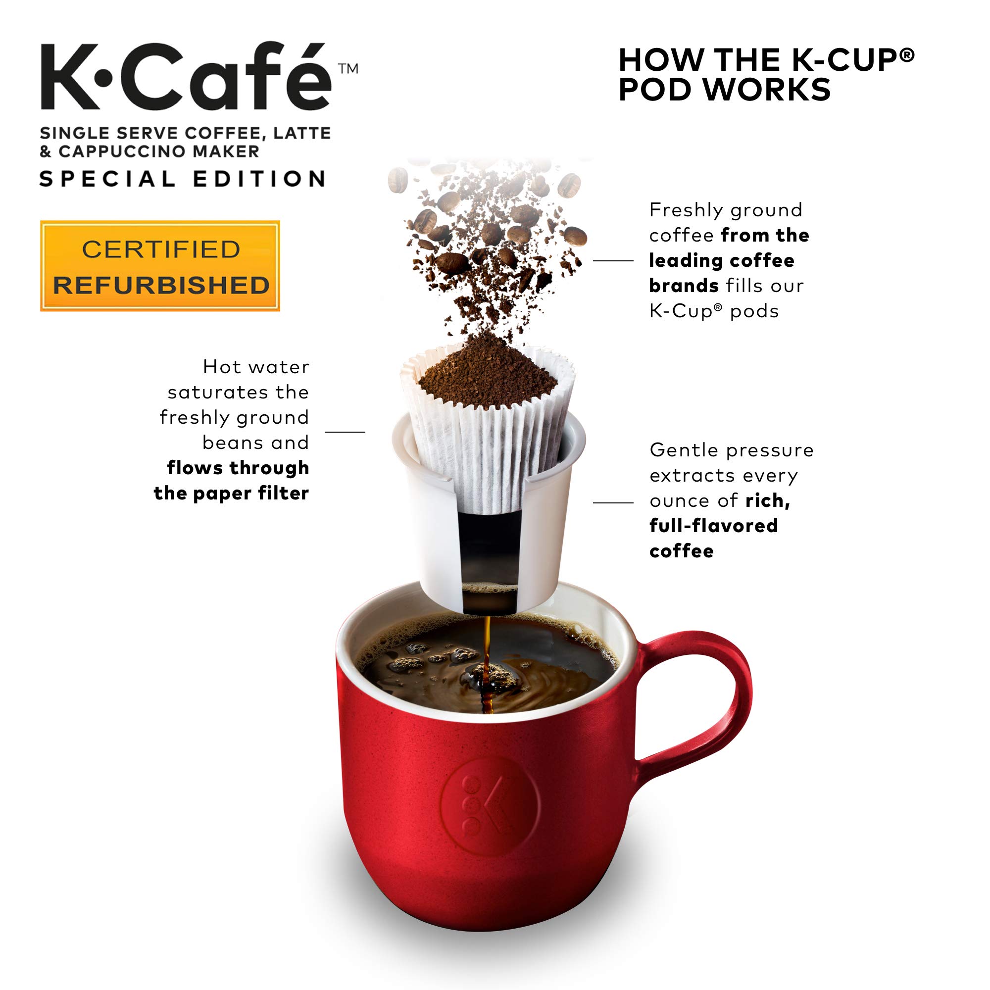 Keurig K-Cafe Special Edition Coffee Maker, Single Serve K-Cup Pod Coffee, Latte and Cappuccino Maker, Comes with Dishwasher Safe Milk Frother, Coffee Shot Capability, Nickel (Renewed)