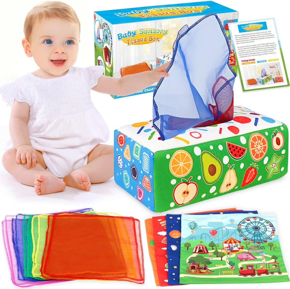 Aiduy Magic Tissue Box Baby Toys - Montessori Toys for Babies 6-12 Months Boys Girls - Infant Sensory Toys Baby Tissue Box Toys for 1 Year Old Toddlers Kids Early Learning Toy Colorful (New)