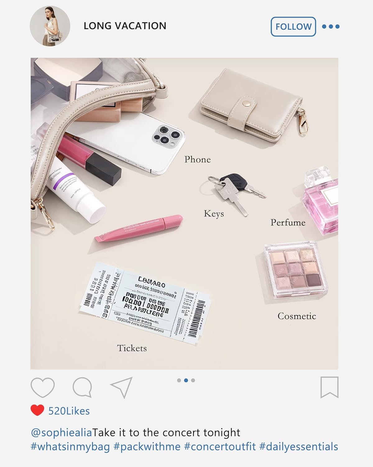 LONG VACATION Clear Bag for Stadium Events, Shoulder Bag with Anti Theft Zipper & RFID Card Holder Women for Stadium Concert - Image 3