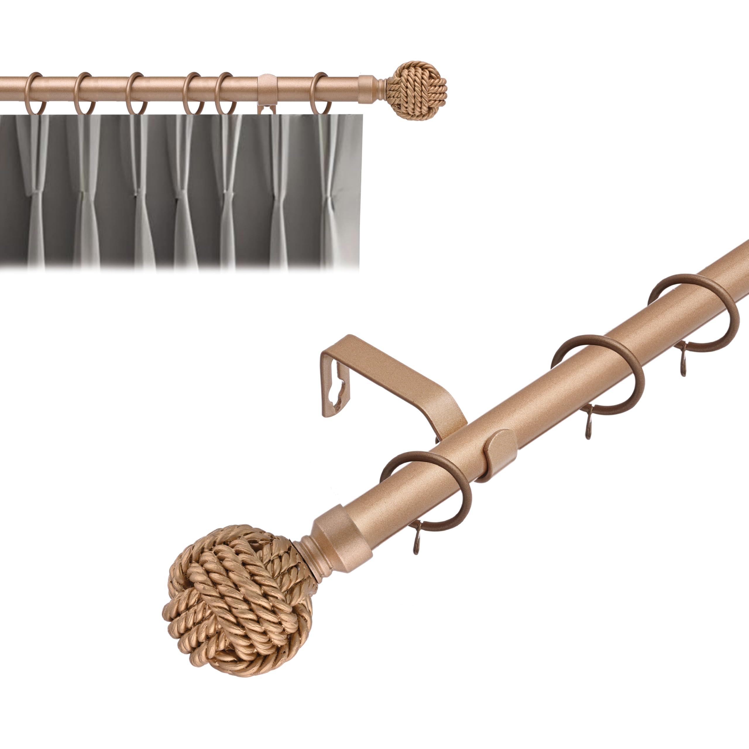 Lister Cartwright Bronze (Knotted Finials) 19 Mm Extendable Metal Curtain Poles Rods Voile Easy Fitting - Bronze (Knotted Finials, 120-210 Cm)