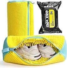 Shoe Washing Bag for Washer Chenille Mesh Shoe Cleaner Bag with Invisible Zipper & Travel, 30 Cleaner Wipes, Reusable for All Shoes, Delicates & Sneakers