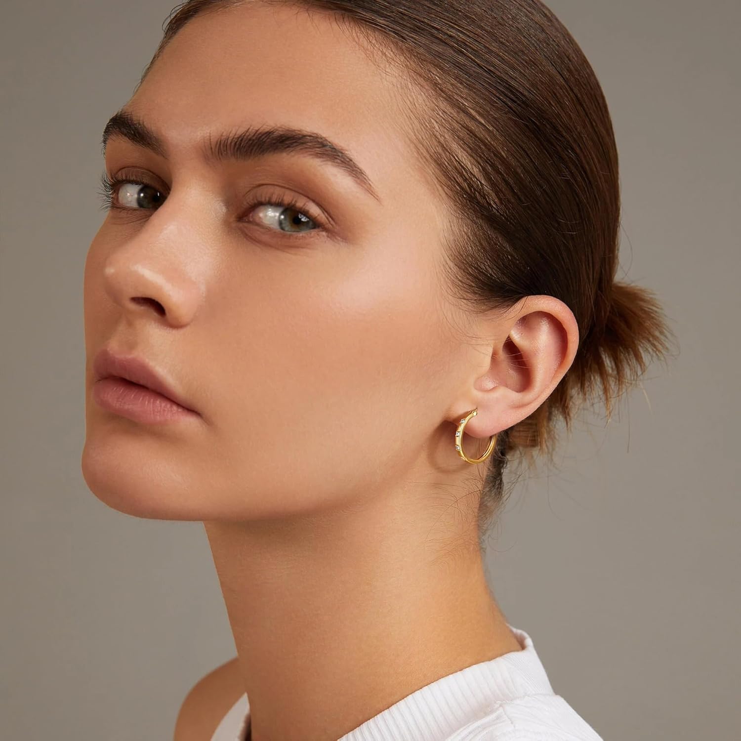 14K Gold Hoop Earrings for Womens Hoops Earrings Small Gold Hoop Earring with Cubic Zirconia Stones 14K Hoops Earring 20/25mm