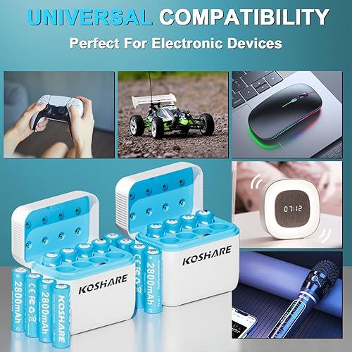 Miniatura 5 de Baterías AA recargables con cargadores, 16 unidades, baterías recargables Ni-MH de 1.2 V con 16 x 2800 mAh AA, 800 ciclos, precarga con cargador