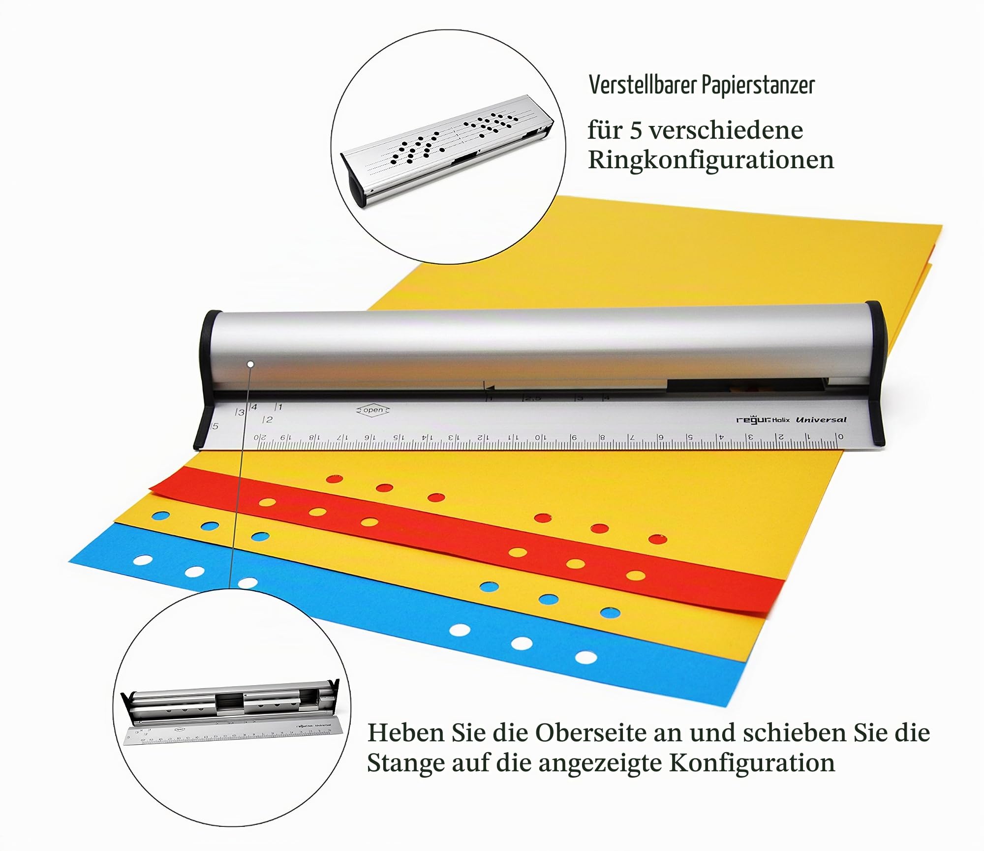 Regur Holix® Universal 5 - Verstellbarer Locher für Ringbücher, Organizer von Filofax, Mulberry, Zeitwerk u.v.m. in schwedischem Design