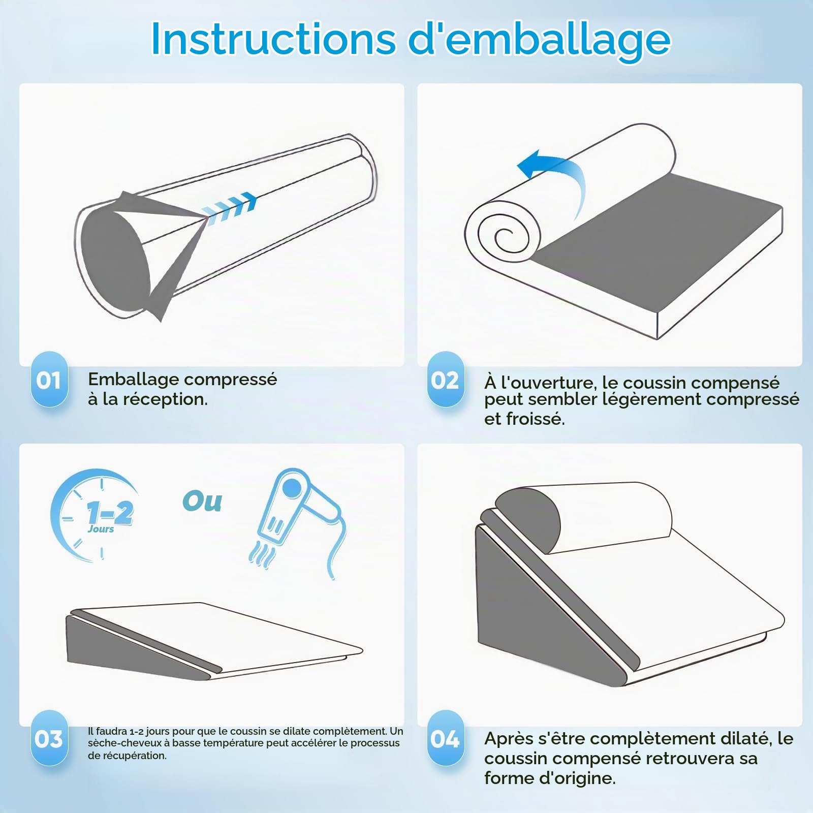 Oreiller orthopédique 3 en 1 pour l'apnée du sommeil avec oreiller réglable, oreillers compensés pour reflux acide, soulagement de la douleur, rongeur, élévation des jambes avec couverture