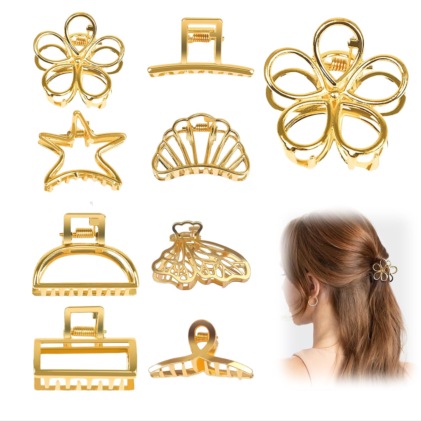 Goiern Pequeñas pinzas doradas para el pelo, 8 unidades, mini pinzas para el pelo para mujeres, accesorios de metal para el cabello grueso y fino
