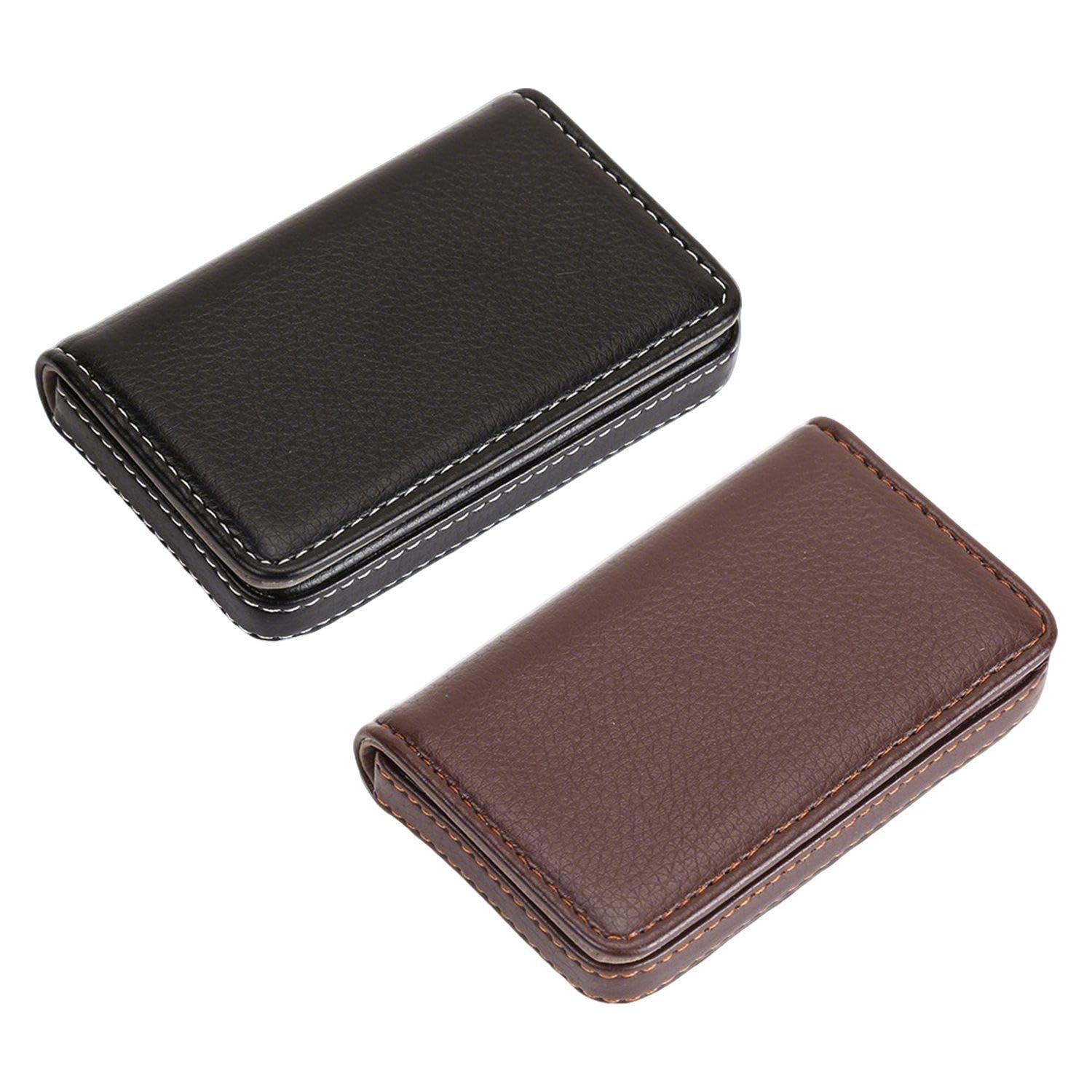 WUFGWBD 2 Business Card Boxes, Pu Leather And Stainless Steel, Magnetic Buckle Opening And Closing, Large-Capacity Credit Card Storage, Workplace Carry-On Bag.