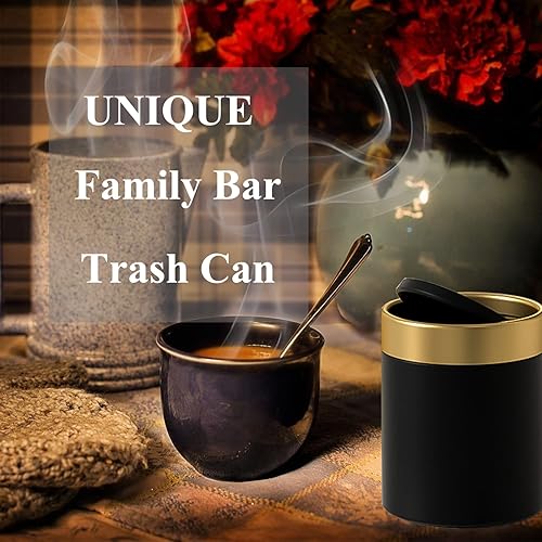 Miniatura 3 de Mini bote de basura con tapa, pequeño cubo de basura de metal, mini cubos de basura para encimera para escritorio, automóvil, oficina, cocina, cubo