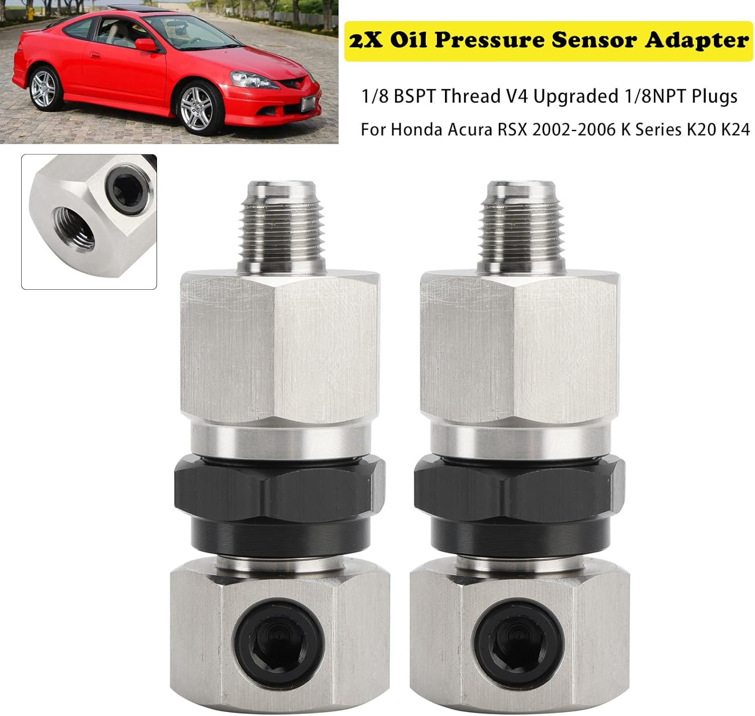 2x Oil Pressure Sensor Adapter,1/8 BSPT Thread V4 Upgraded 1/8NPT Plugs Fit For Honda Acura RSX 2002-2006 K Series K20 K24