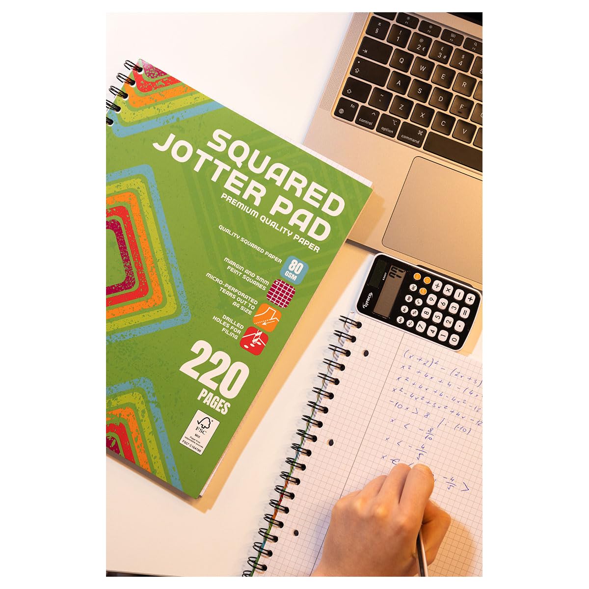 Jotta-Notizblock, A4, kariert, Spiralbindung, mit hochwertigem Schreibpapier, 220 Seiten, hochwertiges weißes 80 g/m² kariertes Papier, 4-Loch-Ränder und perforierte Kanten, ideal für