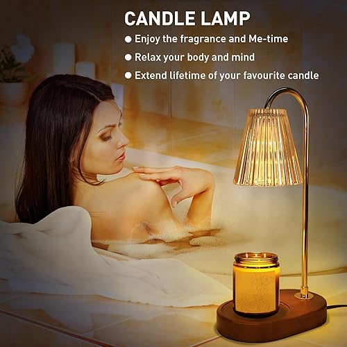 Miniatura 7 de Lámpara calentadora de velas eléctrica con fragancia con 2 bombillas, temporizador y regulador de intensidad de 4 niveles, compatible con todas las