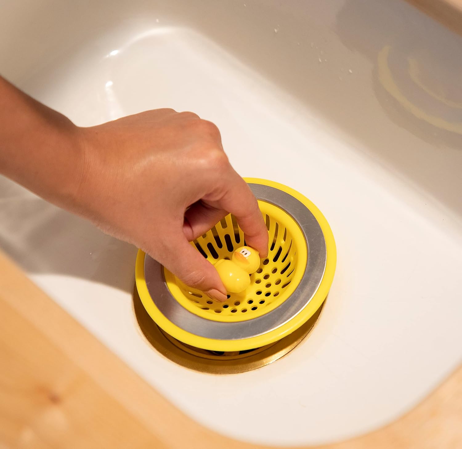 Joie Quack Kitchen Sink Strainer Basket, Fits All Standard Sinks, Stainless Steel, Cute Garbage Disposal Drain Cover, 4.5-Inch, Yellow Duck