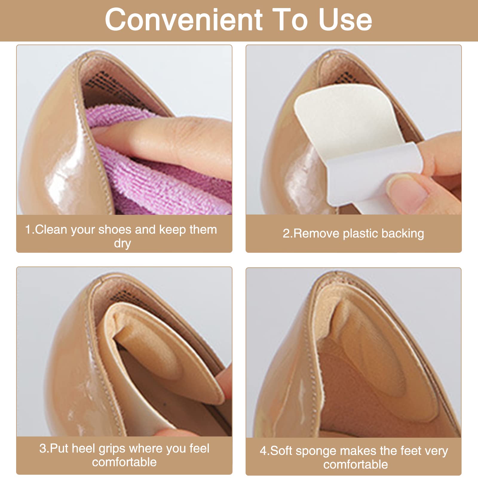 Coussinets De Talon Autocollants - Lot De 4 Paires, Amortissent Et Empêchent Frottements Dans Chaussures Trop Grandes