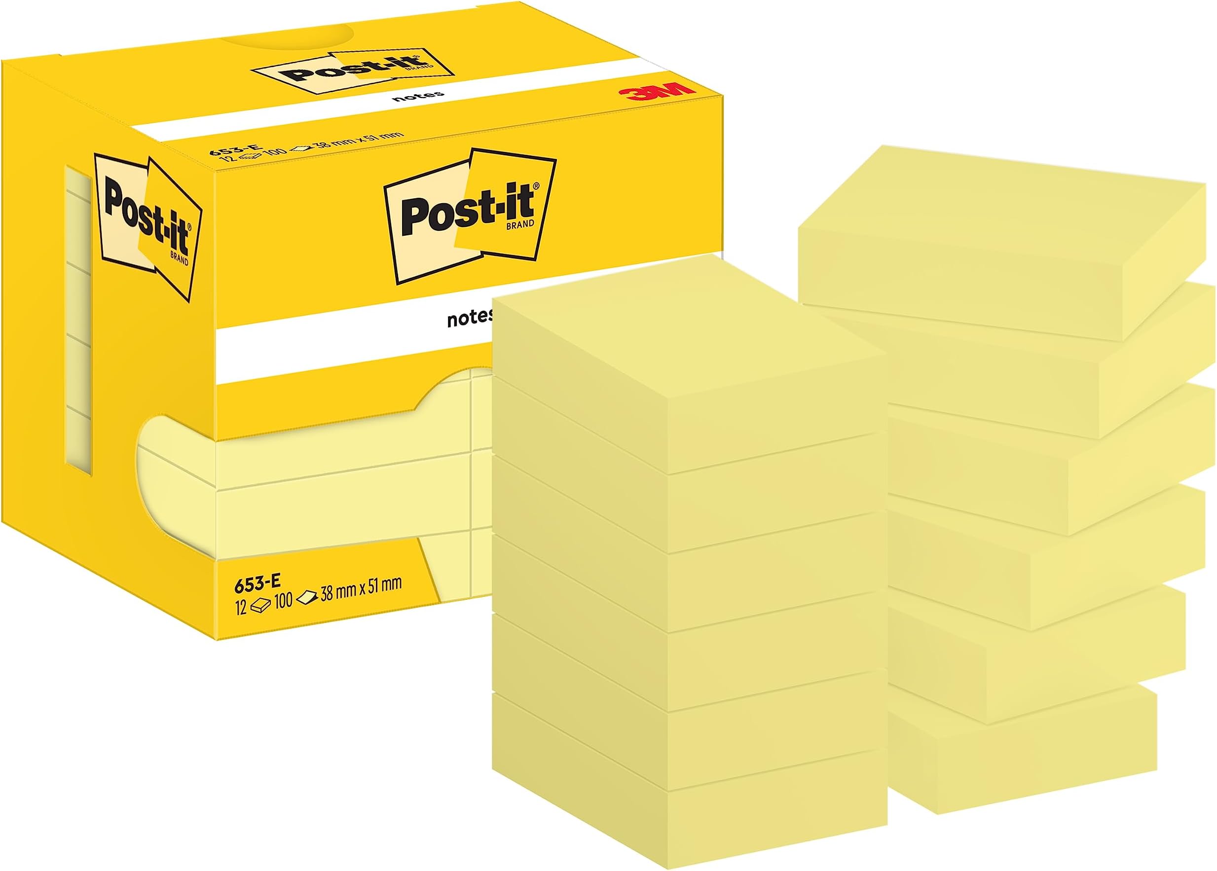 Notes Canary Yellow, Pack of 12 Pads,100 Sheets per Pad, 38 mm x 51 mm, Canary Yellow - Self-Stick Notes for Note Taking, to Do Lists & Reminders