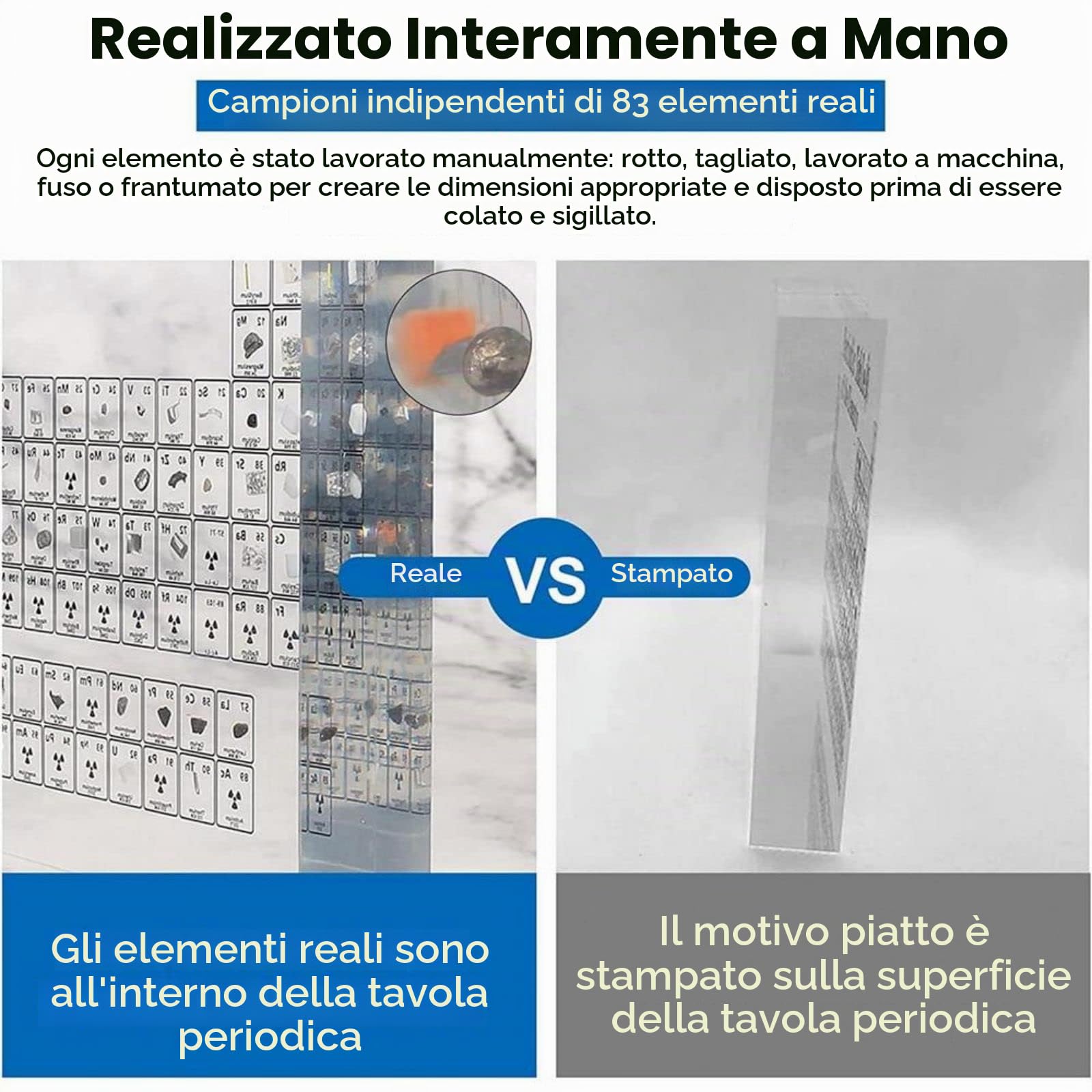 Tavola Periodica Degli Elementi con Elementi Veri,con 83 Elementi Reali All'Interno,Display Della Tavola Periodica in Acrilico con Base di Luci a LED Colorate,Strumento Didattico Elementi