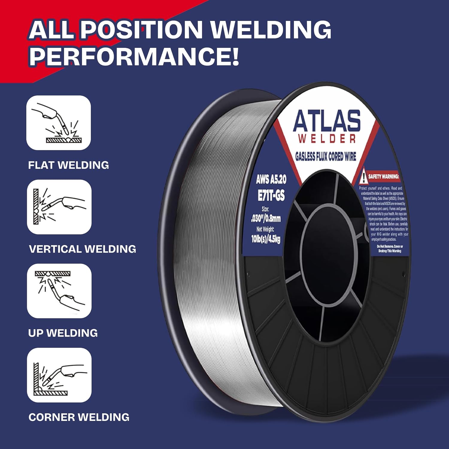 ATLASWELDER Flux Core Welding Wire, E71T-GS .030 Inch 10LB, Gasless Mild Steel MIG Welding Wire with Low Spatter for All Position Welding - Image 4