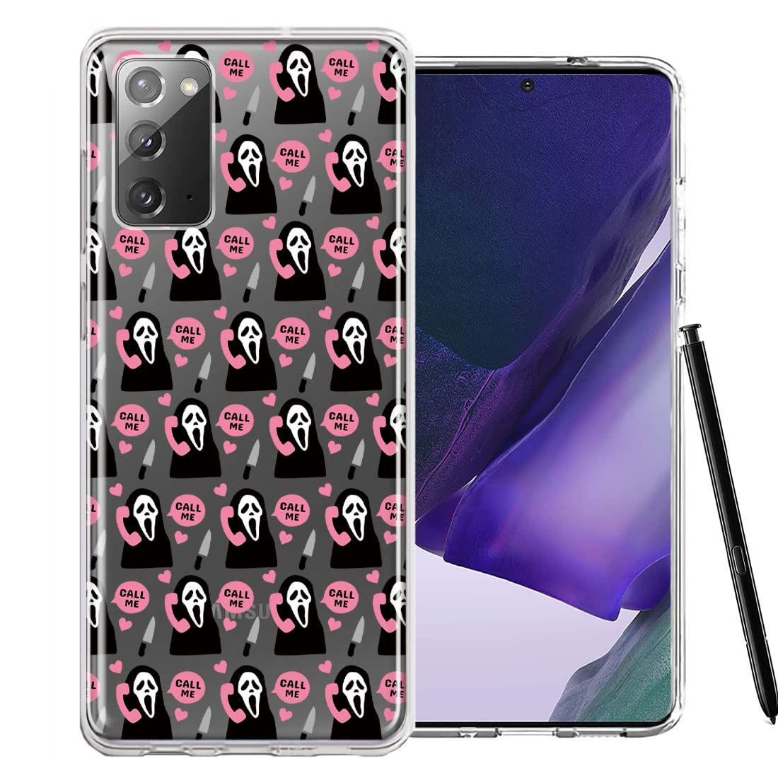 Mundaze - for Samsung Galaxy Note 20 Pink Horror Valentine Character Ghostface Boyfriend Call Me Hearts Case Slim Hybrid Shockproof Hard Shell Soft