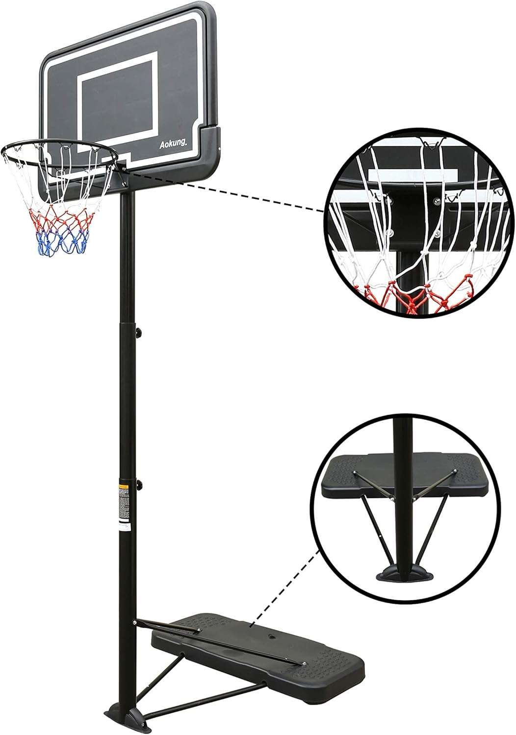 aokung Basketball Hoop Portable Basketball Goal System with 44 Inch Backboard Offical Height Adjustable from 6.5ft -10ft for Adults Teenagers Indoor Outdoor : Sports & Outdoors