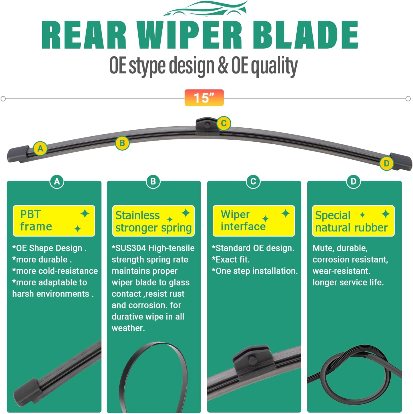 24" 20" 15" Windshield Wiper Blades Replacement for 2018-2025 Audi Q5 SQ5 / 2015-2018 Audi Q3 / 2014-2016 Porsche Panamera / Q5 PHEV Sportback Q3 Quattro Premium Front Rear Wipers Set(Pack of 3)