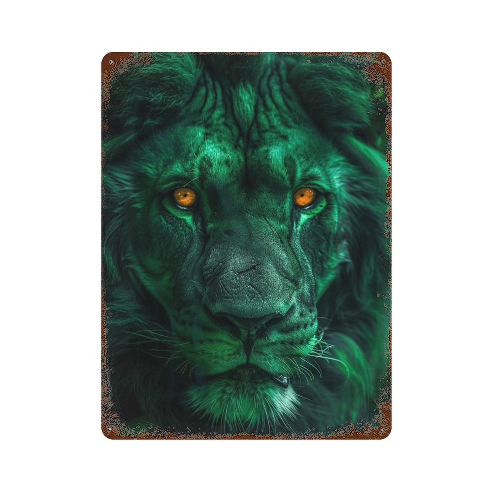 Garage Style Green Lion King Image Rust Effect Tin Sign 15.7"x11.8", Rustic Home Decor for Bar And Workshop