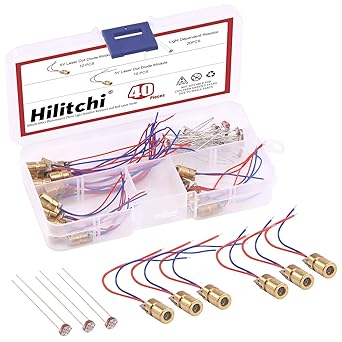 Hilitchi 40Pcs Mini Laser Dot Diode Module Head WL Red 650nm 6mm 5V 5mW and 3V 5mW and Light Dependent Resistor LDR Sensor 5 mm GM5539 5539