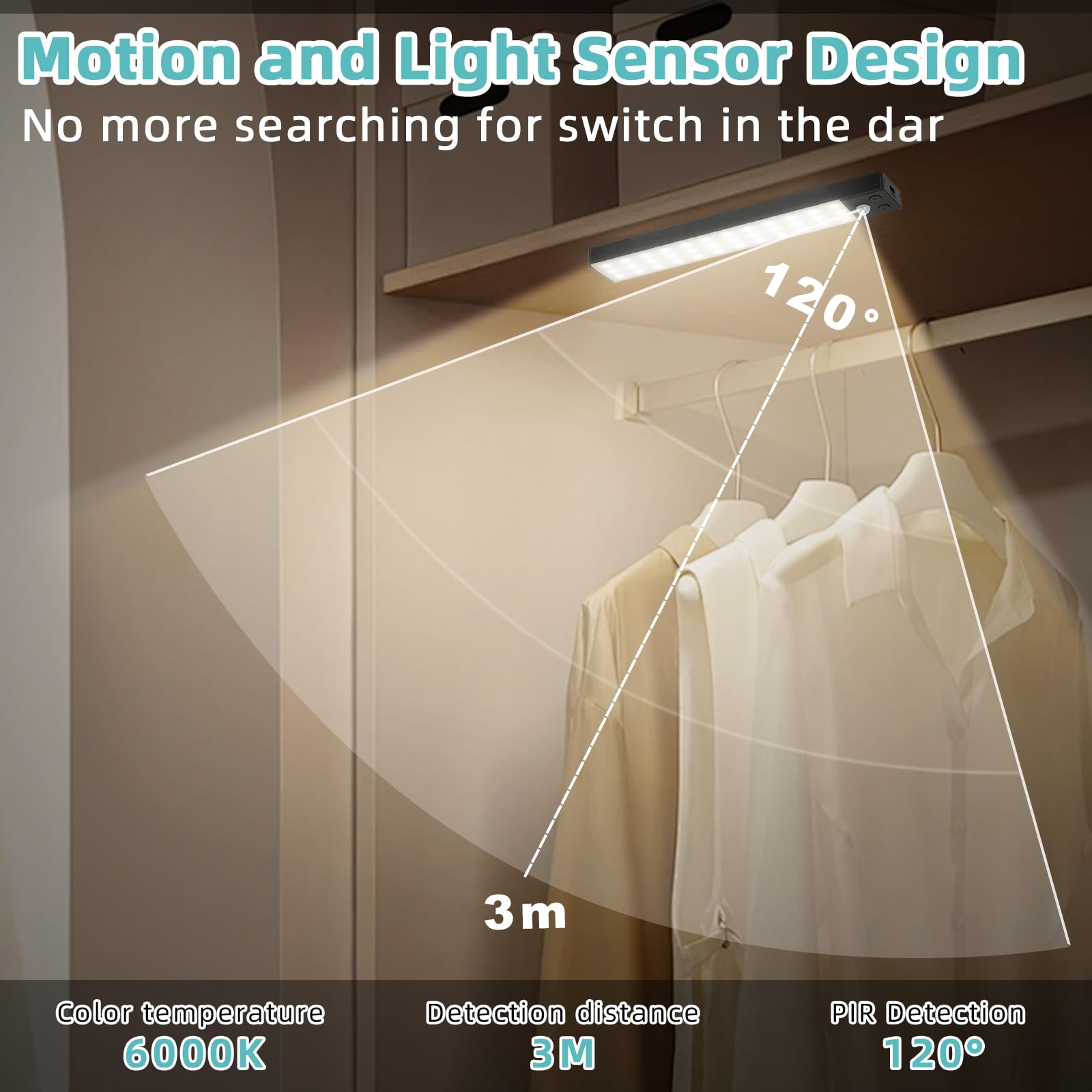 Lampe sous-meuble de 30cm avec télécommande et capteur de mouvement, lampe de placard magnétique