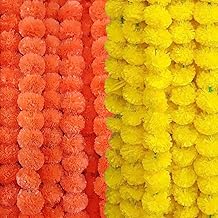 AUDBOT Artificial Marigold Garland Combo Pack of 10 (5 Orange & 5 Yellow) | Diwali Decoration for Home | Flowers Garland for Ganpati, Pooja, Festival, Wedding Decor, Backdrop Decoration