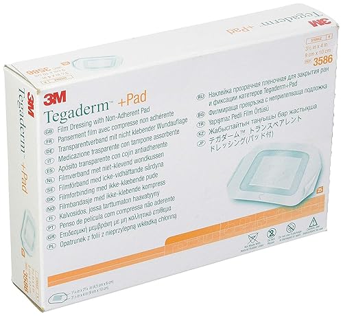 3M Tegaderm +Pad Film Apósito con almohadilla no adherente, apósito estéril con barrera bacteriana a prueba de cera y almohadilla absorbente, 3.5 x