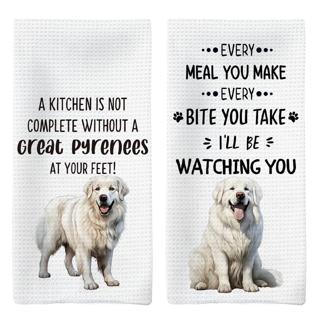 Tzhim Great Pyrenees Dog Kitchen Towels Set of 2, Great Pyrenees Gifts Hand Towels, Great Pyrenees Lover Gifts Dish Towels Dishcloths Tea Towels for Kitchen, Dog Kitchen Bathroom Decor, 16x24 Inch