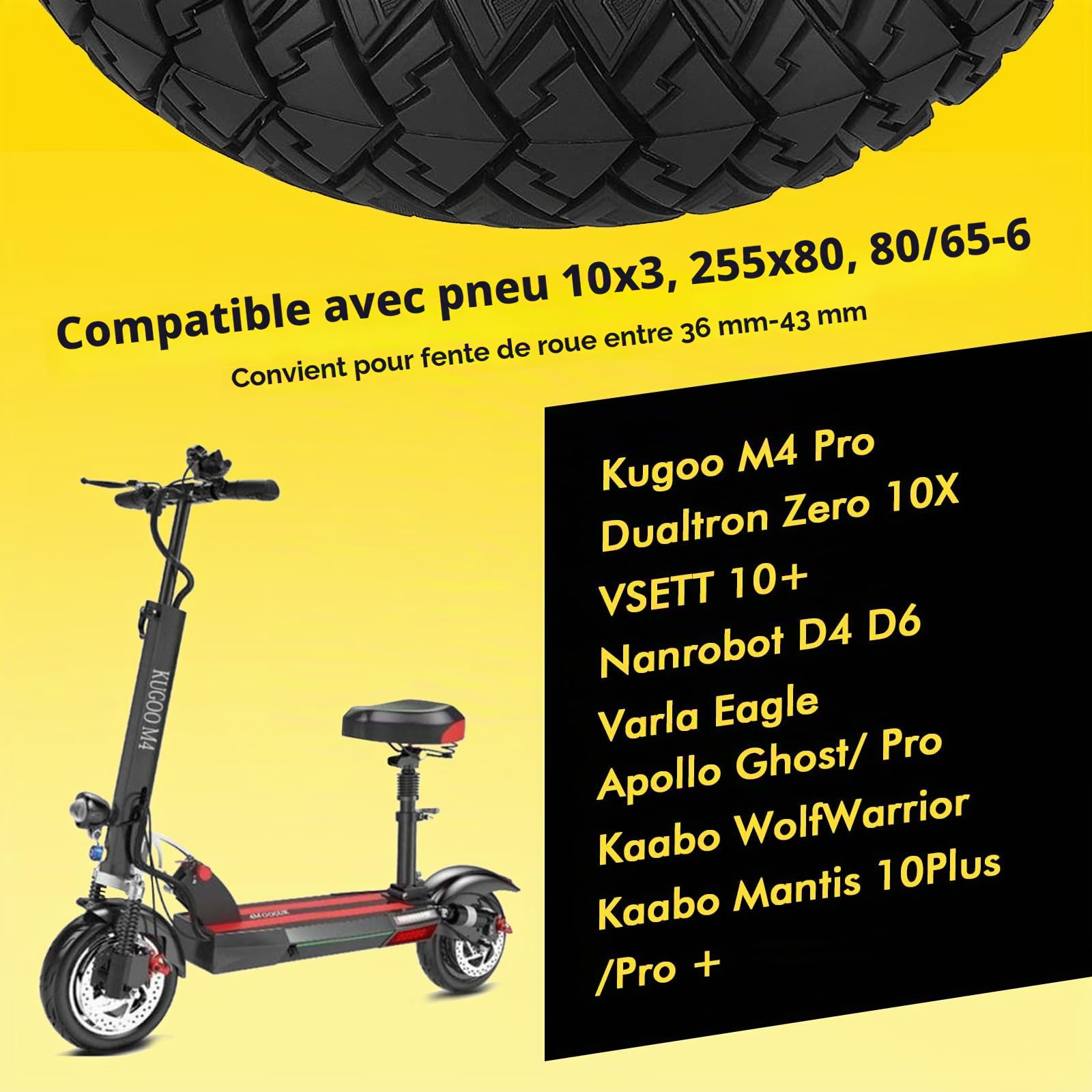 10x3 Pneu Plein pour Trottinette Electrique, 255x80(80/65-6) Roues de Trottinette pour Mantis 10/Zero 10X/Kukirin G3/Kaabo Wolf Warrior/Kugoo M4,10 Pouces Antidérapant/Anticrevaison Roues