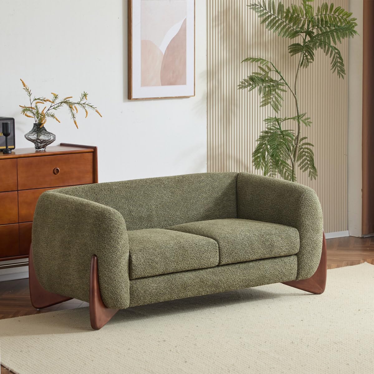 WOODEN WORLD Olive Green Luxury Towel Fabric 2 Seater Sofa for Living Room with Accent Pillows and 1 Year Warranty, Dimensions LxWxH - 154 x 86 x 70 CM-image-44