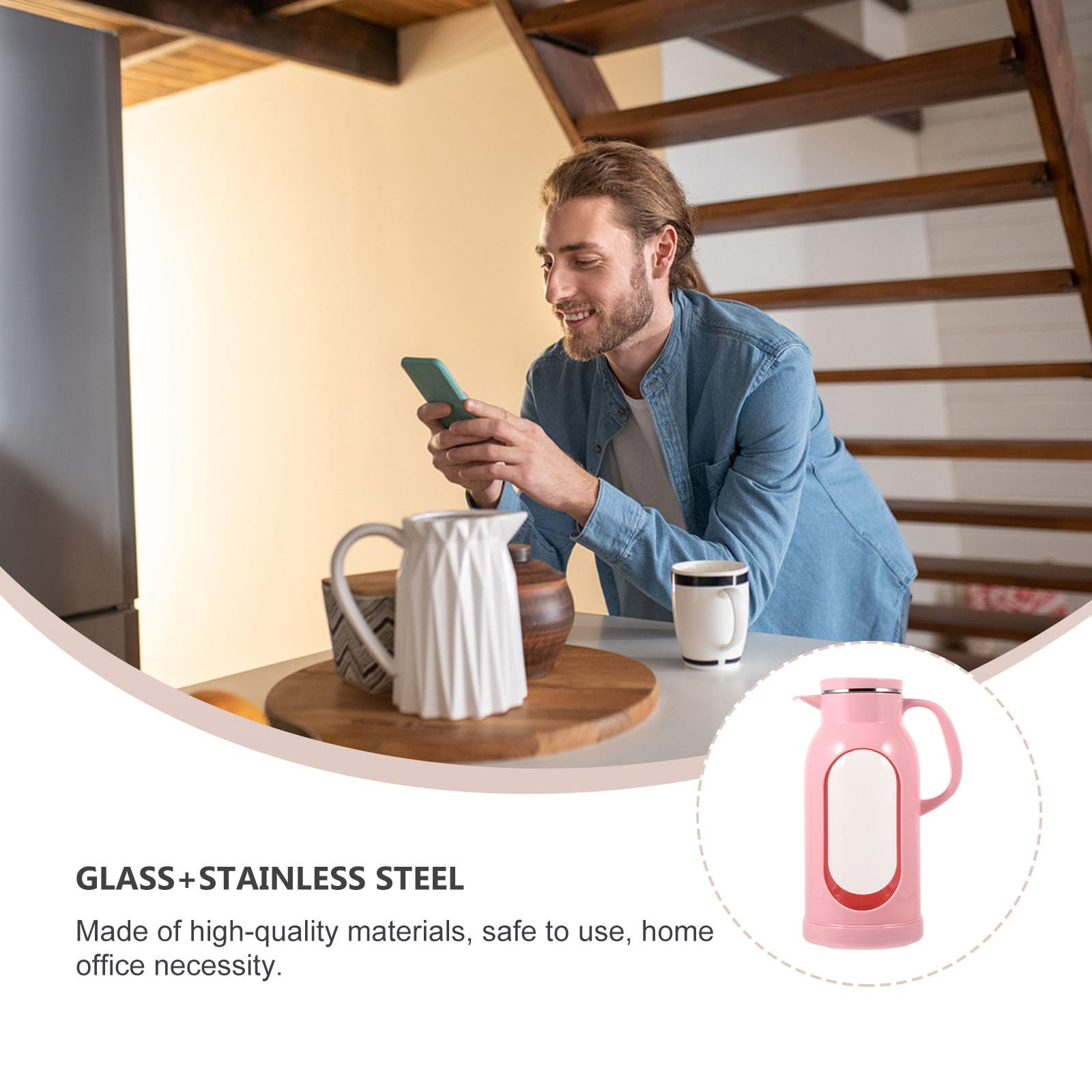 jojofuny Jarra de Agua Transparente de Gran Capacidad Diseño Desmontable y Vertido de Bebida Conveniente, Botella de Vidrio y Acero Inoxidable Adecuado para Uso Doméstico