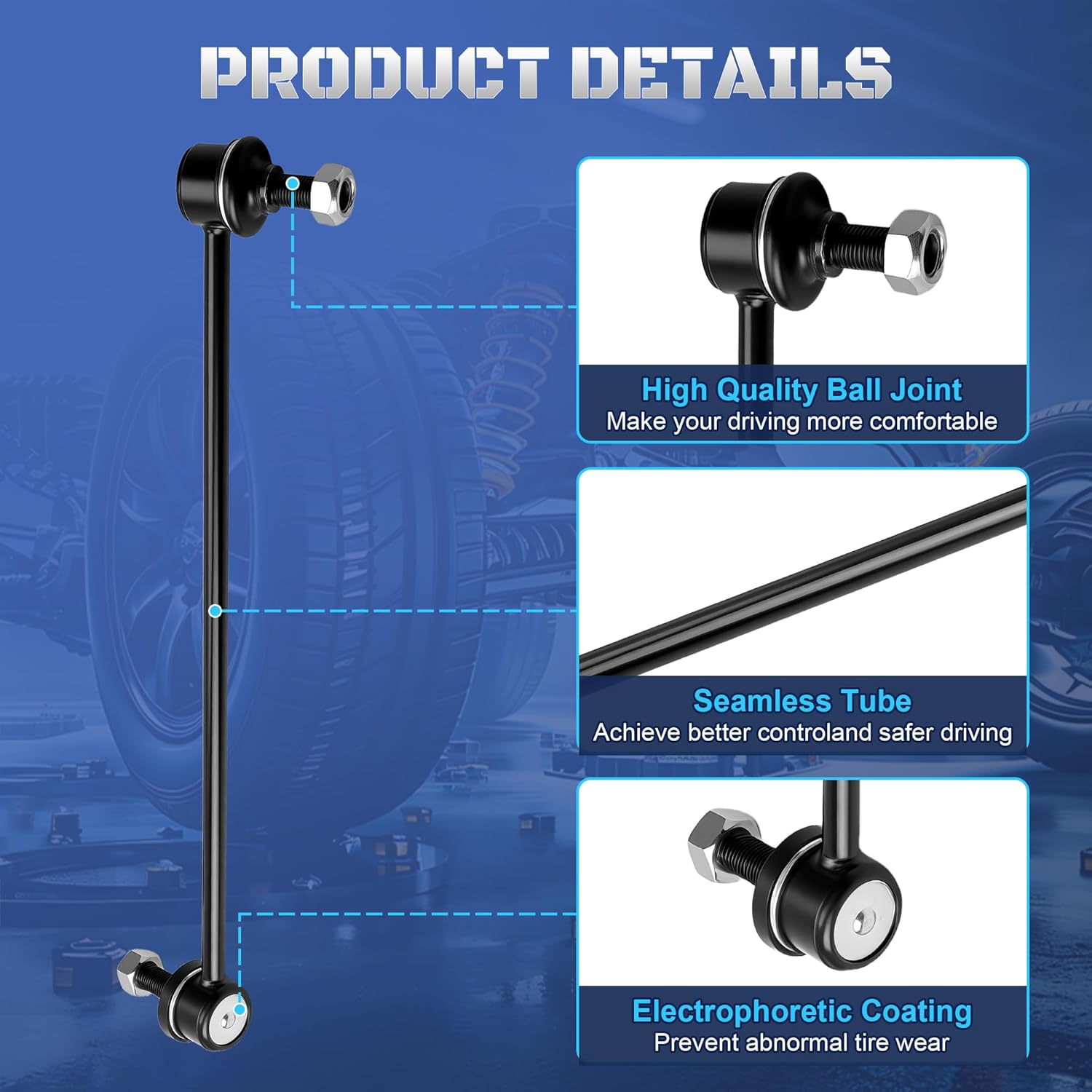 2Pcs Front Stabilizer Sway Bar End Links Compatible with Hyundai Santa Fe Veracruz 2007 2008 2009 2010 2011 2012, Kia Sorento 2011 2012 2013 Replaces K750204, K750205, 548302B000, 548302B200