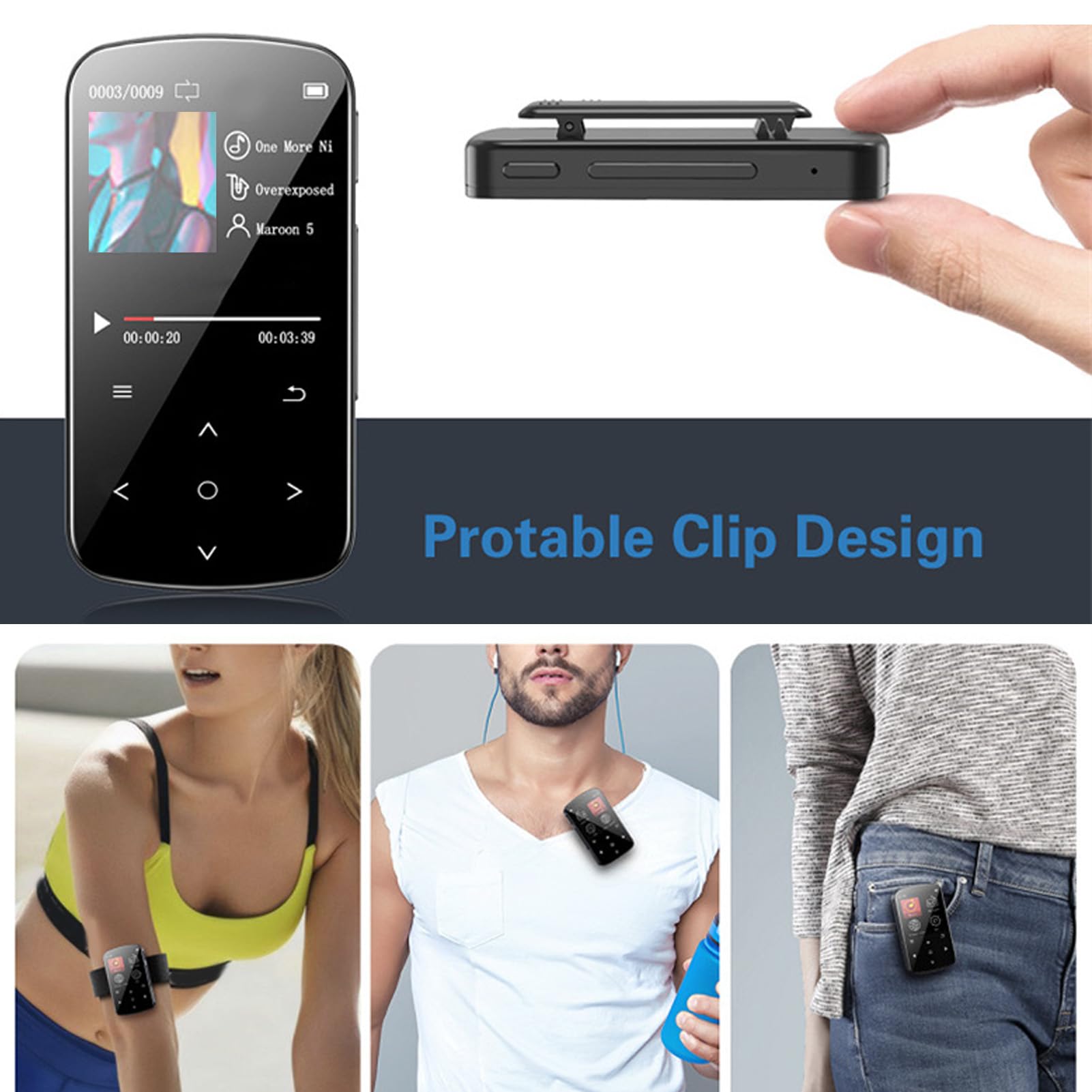 Goshyda Lettore MP3 da 64 GB, Lettore Musicale Portatile HiFi Bluetooth | Schermo da 1,54 Pollici, Supporto per la Lettura di Libri Elettronici, con Auricolari Cablati, per Esercizi di Viaggio
